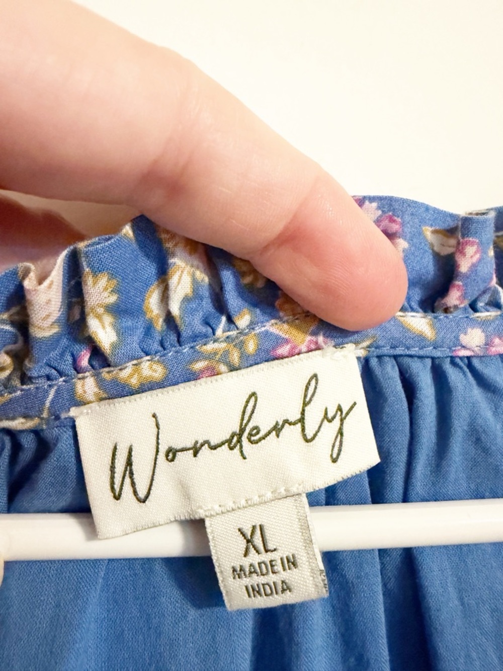 Wonderly Blue Floral Cotton Peasant Dress Smocked Cuffs XL - Picture 2 of 7